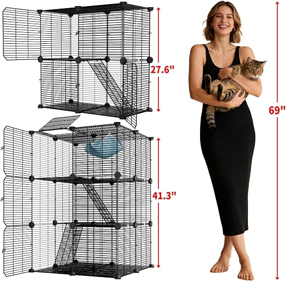 STILLCOVE Small Cat Cage Indoor, with Hammock & Non-Slip Pads
