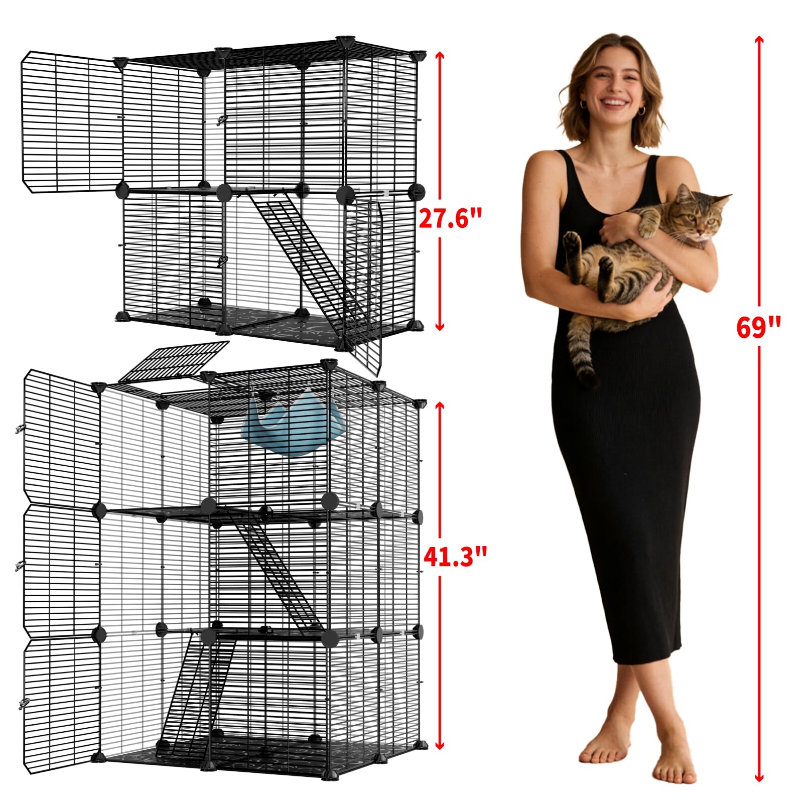 STILLCOVE Cat Cage - With Hammock & Stable Design -3