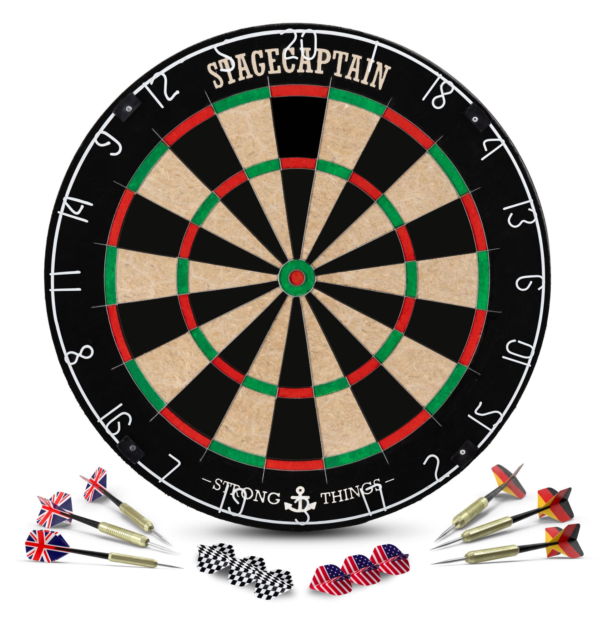 Stagecaptain DBS-1715 Bullseye Pro Dartscheibe mit Pfeilen - Profi Steeldartscheibe aus Sisal - Dartboard mit extra dünnen Drähten - Dart Scheibe mit 6 Dartpfeilen und 4 Sets Flights