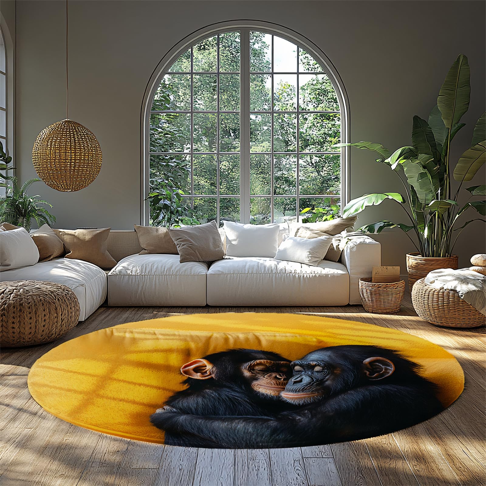 Tapis rond jaune lavable 160cm à poils ras pour entrée et cuisine propre
