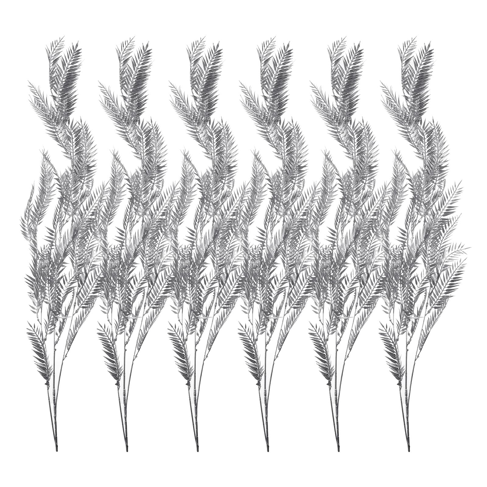 PATIKIL Artificial Palm Leaves Plants, 6 Stems Fake Palm Tree Fronds Faux Greenery Hanging for Home Garden Decor Jungle Party Wedding Decoration, Silver Tone