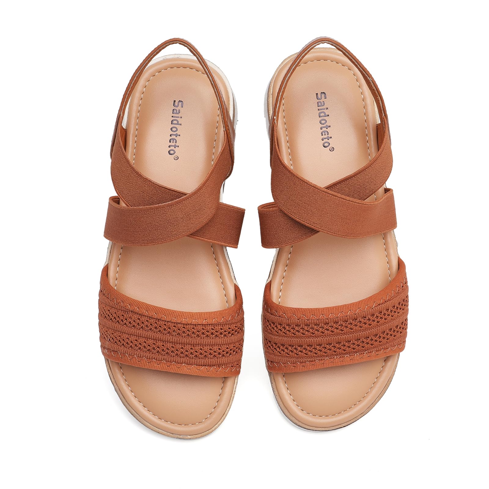 Saidoteto Women's Flat Sandals,Comfortable Elastic Ankle Strap Slingback Slip-On Open Toe Low Wedge Walking Sandals for Summer &amp; Casual