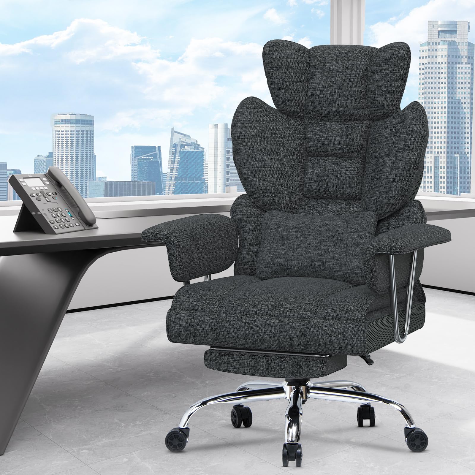 naspaluro High Back Fabric Ergonomic Computer Recliner, Big Tall Executive Desk Office Chair with Armrests/Footrest, Comfy Heavy Duty Swivel Study Chairs, Adjustable Home Office Work Chair