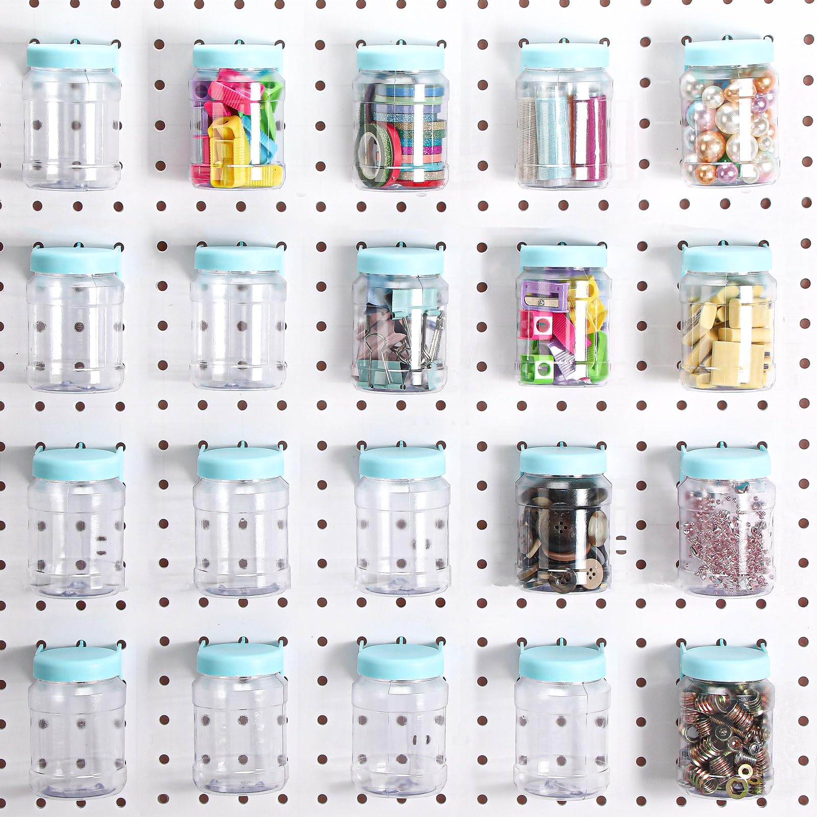 Unittype 20 Sets Peg Boards Jars with Lids Pegboard Accessories,Light Green