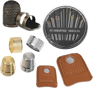 Fingerhut-Set, 8 Stück, Leder und Metall, verstellbar