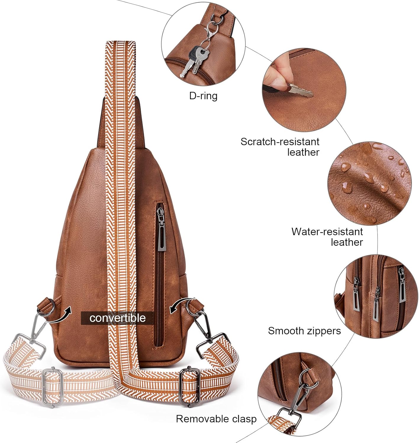 Womens Sling Bag Crossbody Bags for Women Vegan Leather Sling Backpack Daypack Fanny Pack Crossbody Purse Travel - Image 5