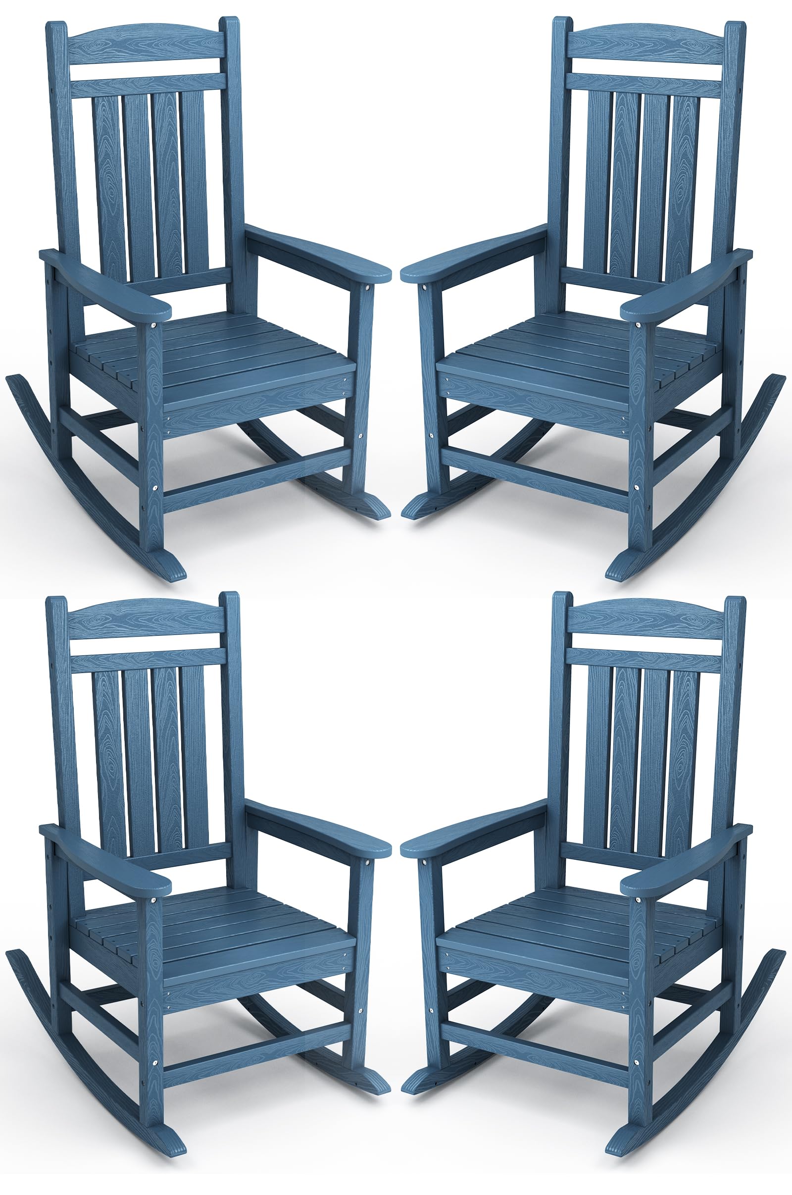 KINGYES HDPE Patio Rocking Chair Set of 4, Outdoor Rocking Chairs Porch Rocker for Adults, Navy