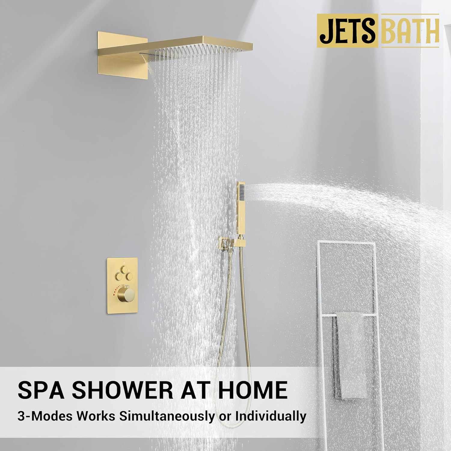 Thermostatic Shower System 22-Inch Rain & Waterfall Large Shower Head, Brushed Gold Luxury Shower Faucet Set with High Pressure Handheld Sprayer, Wall Mount Shower Fixtures Include Valve