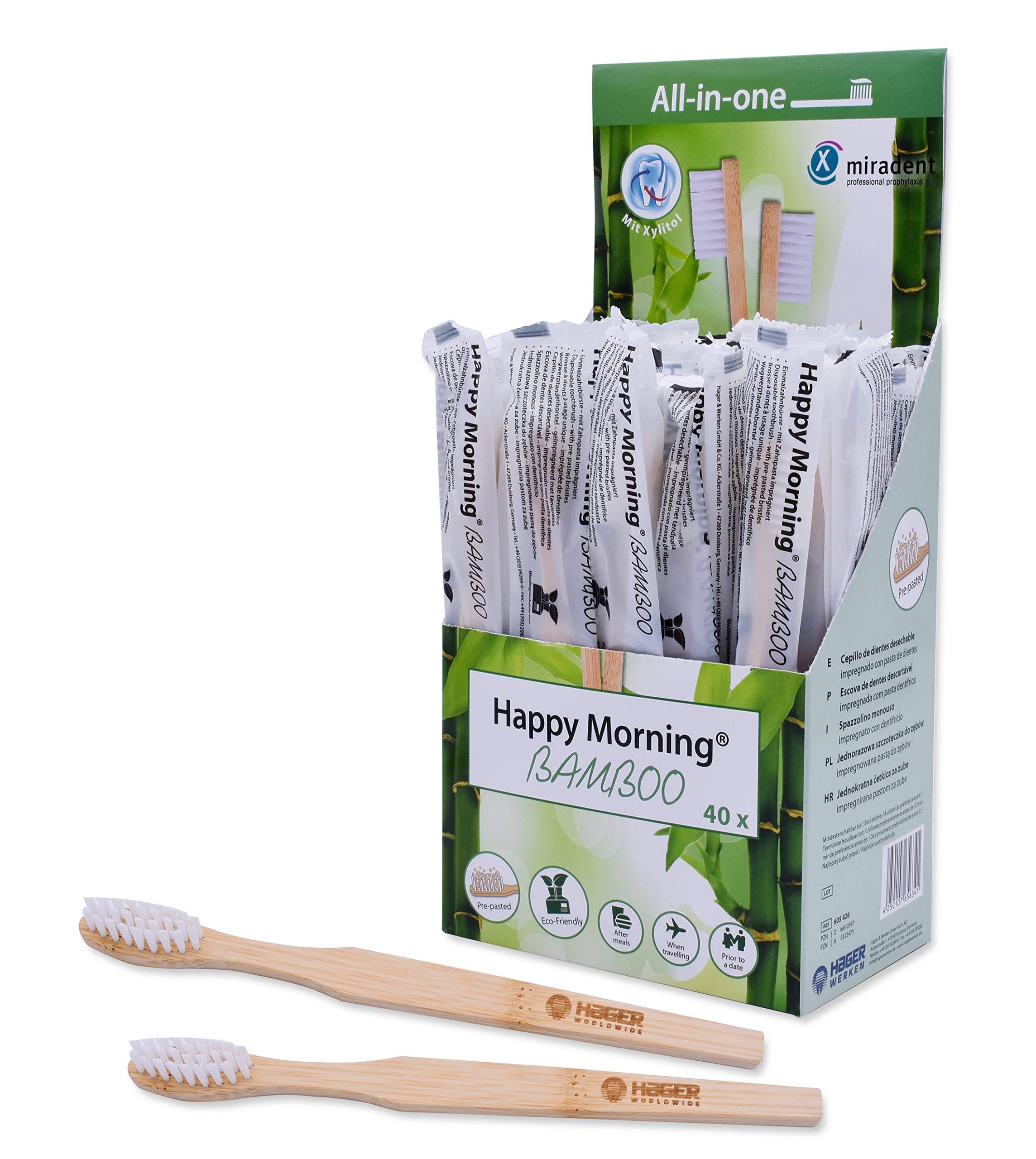 miradent Happy Morning Bamboo - Cepillo de dientes de bambú (40 unidades)
