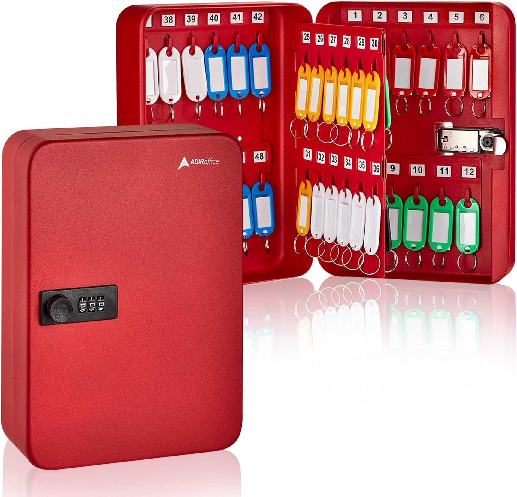 AdirOffice Key Lock Box – 48 Key Hooks Wall Mounted Key Cabinet Lock Box, Car Keys Holder Box, Lockable Key Storage Box - Metal Key Box Organizer with for Home and Office