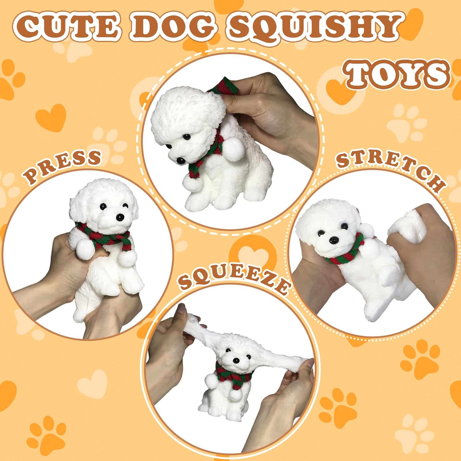 Big Taba Squishy Dog, Handmade Squishy Dog Stress Relief Toy, Sensory Fidget Toys for Kids & Adults, Cute & Soft Teddy Dog Design, Squeeze Toys Gift for Relaxation and Fun (White Teddy Dog)