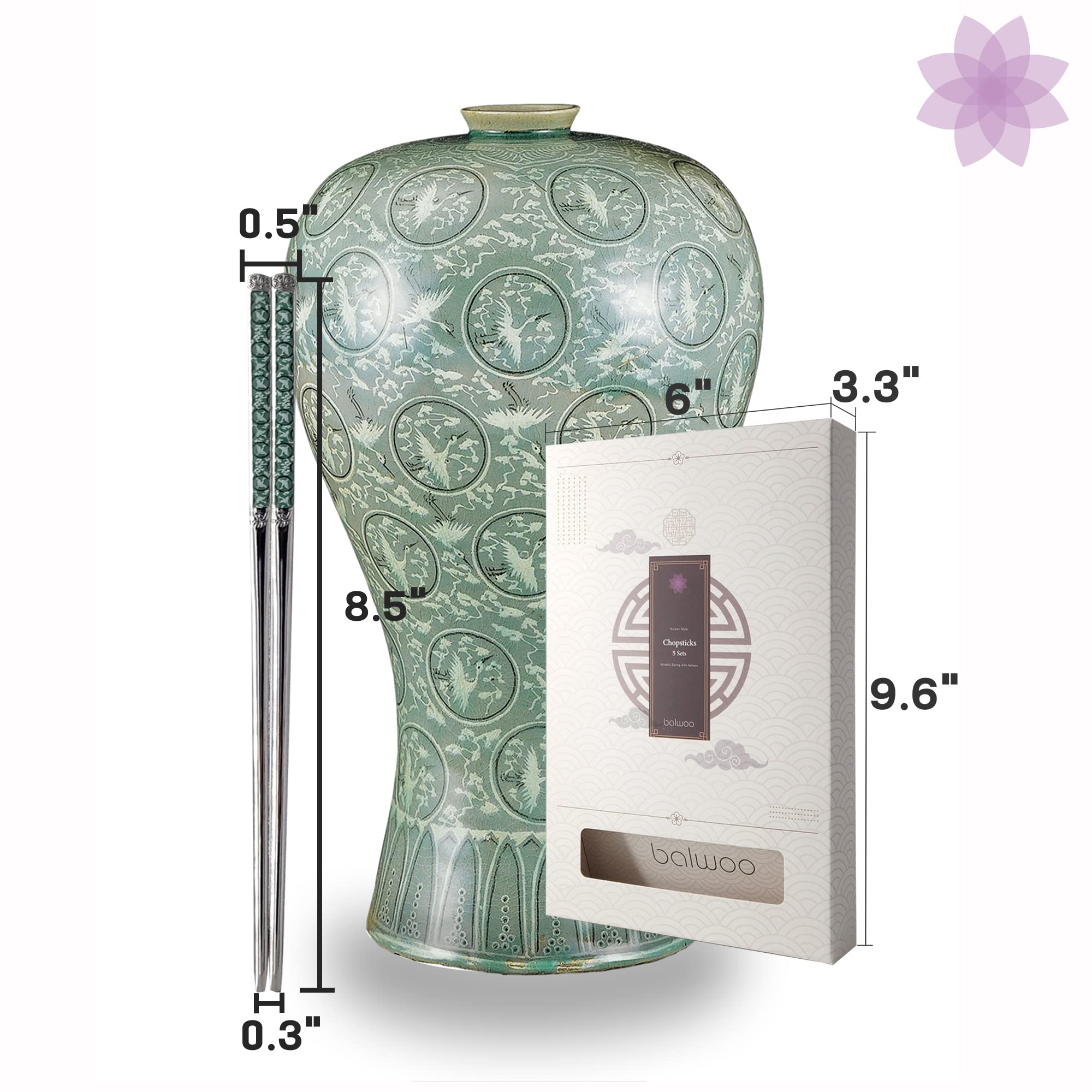Palillos [hechos en Corea] [5 juegos] 430 palillos de acero inoxidable de alta calidad, utensilios de cocina Mukbang, cubiertos de acero inoxidable (Goryeo Celadon Blue)