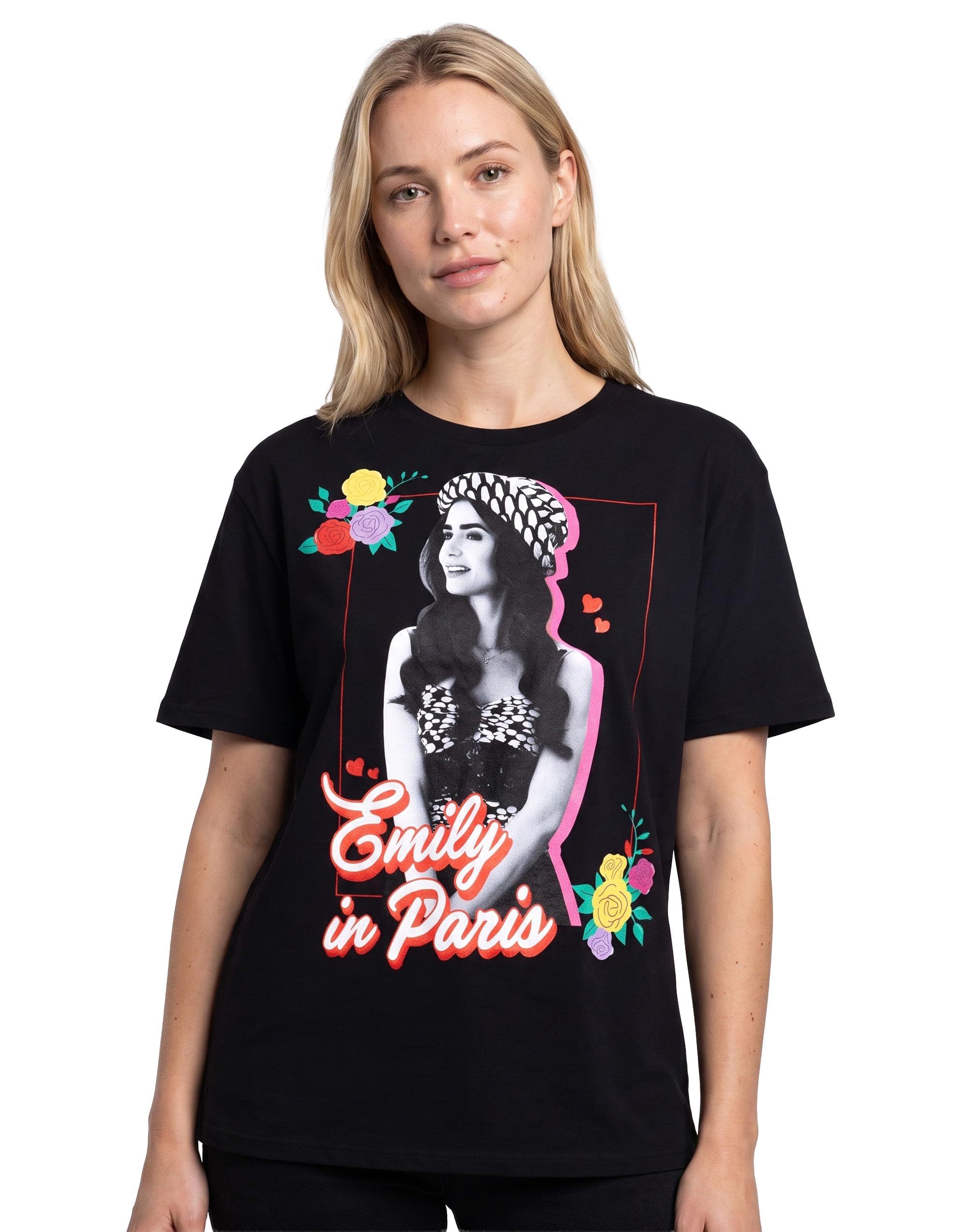 Vanilla Underground Women's Black Emily In Paris Floral Short Sleeved T-Shirt - Small