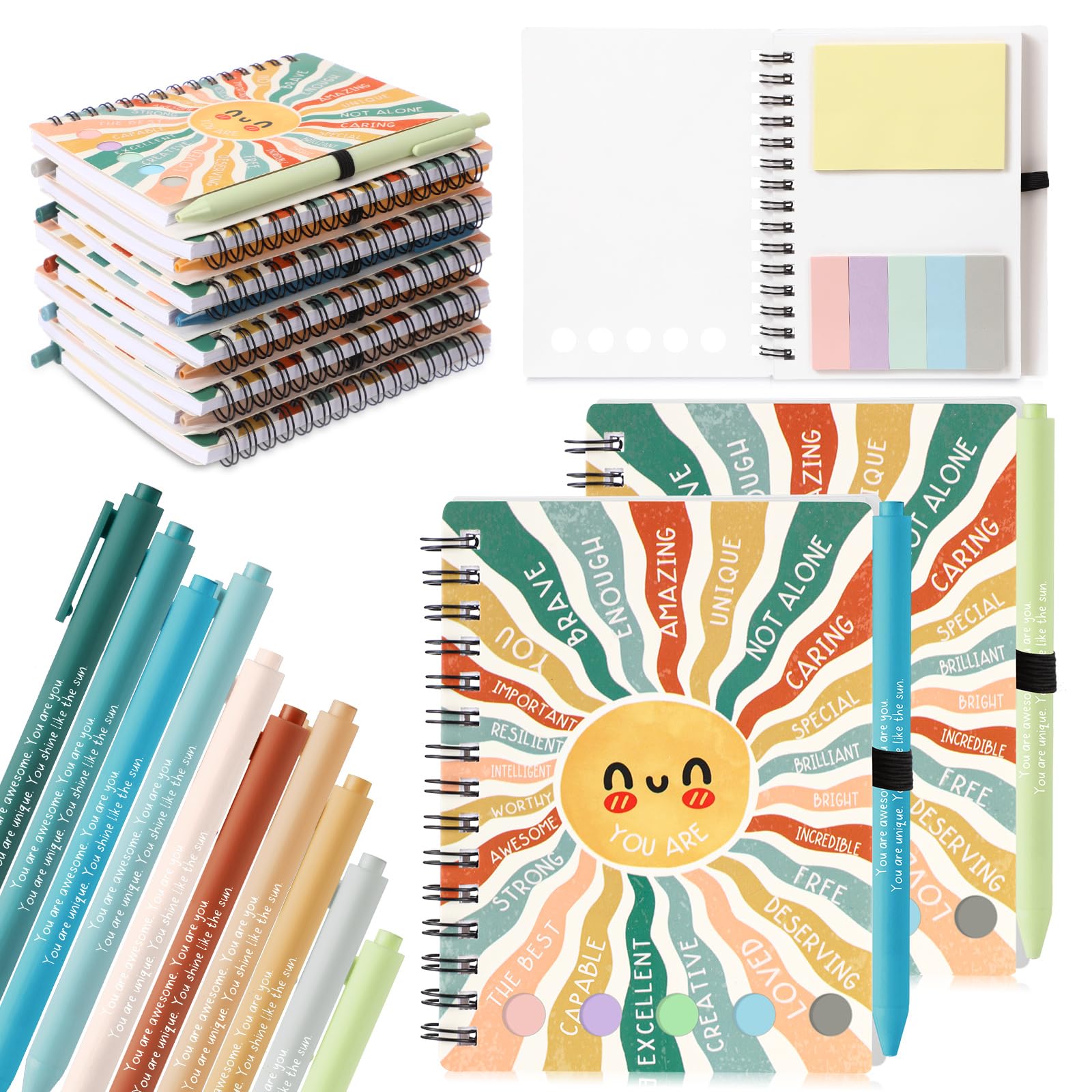 60 regalos de salud mental para mujeres y hombres, incluye 30 diarios de salud mental, 30 bolígrafos inspiradores, cuaderno de cuidado personal con nota adhesiva, rastreador de estado de
