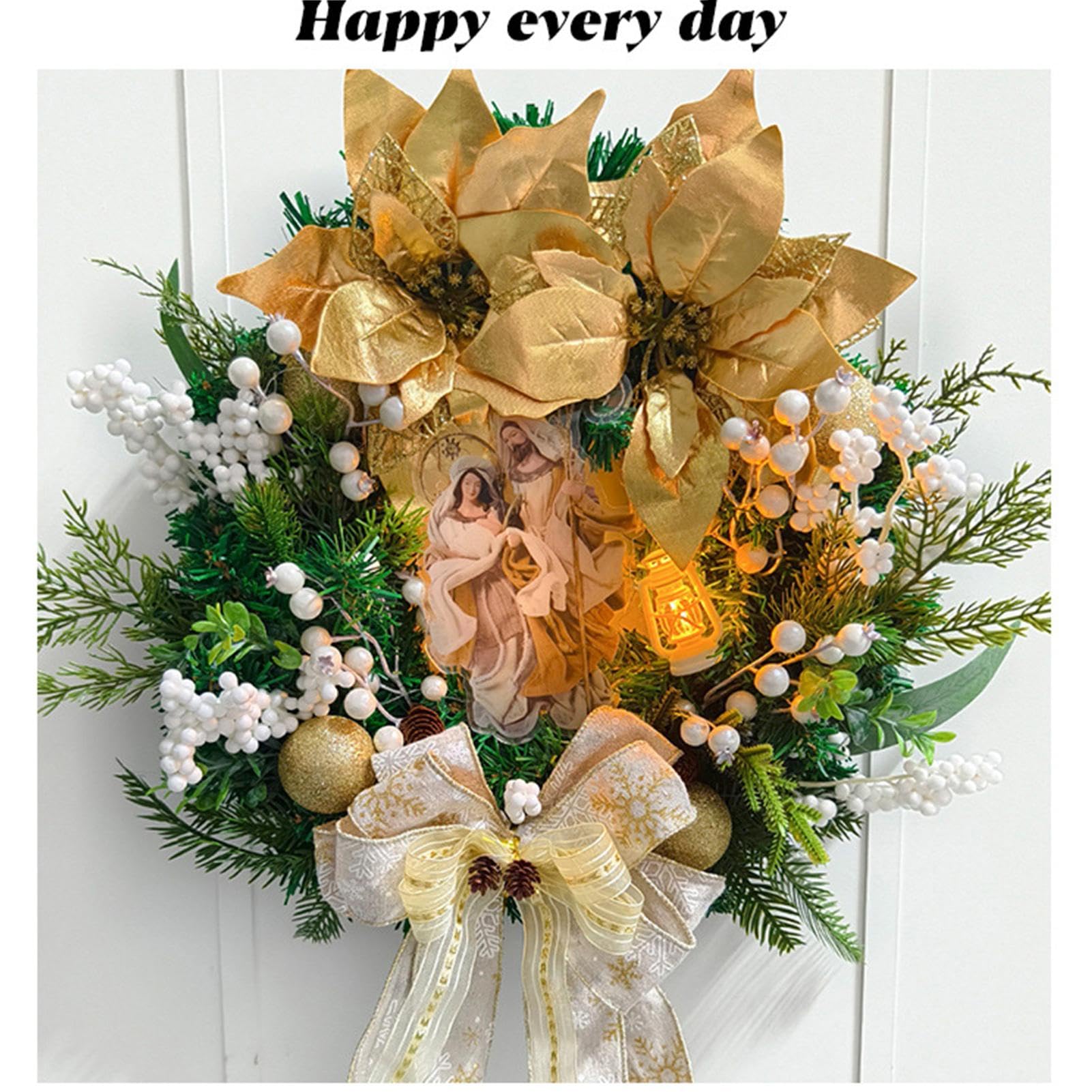Décorations de couronne de Noël Sainte – Couronnes de Noël | couronnes de Noël, couronnes de Noël, décorations de crèche, accessoires de Noël élégants pour porte