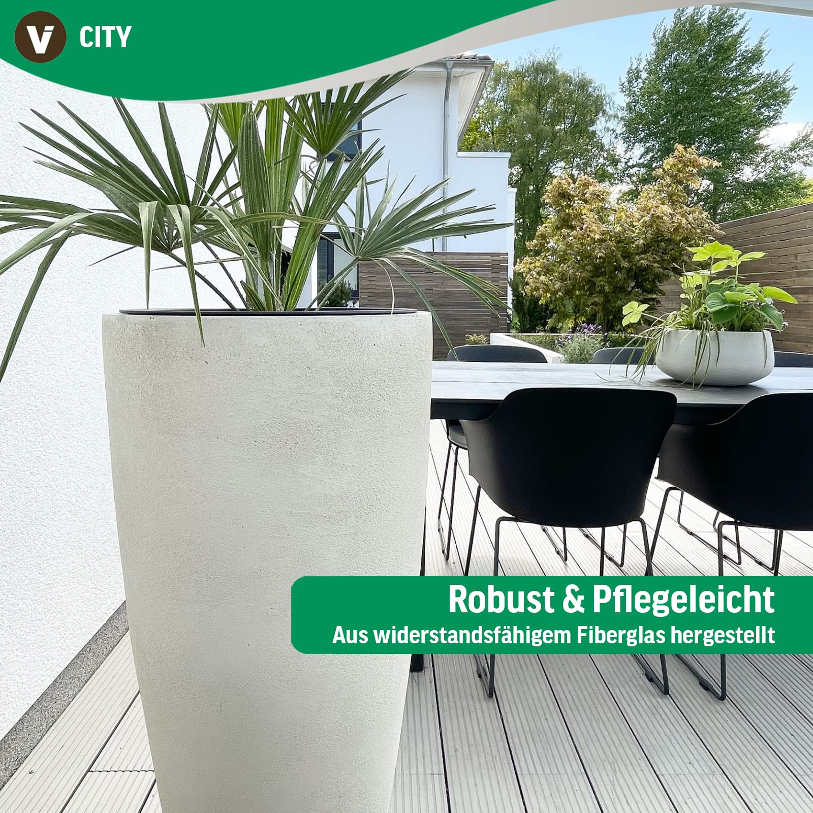 VIVANNO Pflanzkübel City Fiberglas Blumenkübel Quarzgrau - 80x37 cm | Boden-Vase mit Einsatz für Innen & Außen, Rundes Design in Beton-Optik, Ideal für Hotel, Restaurant & Wohnzimmer