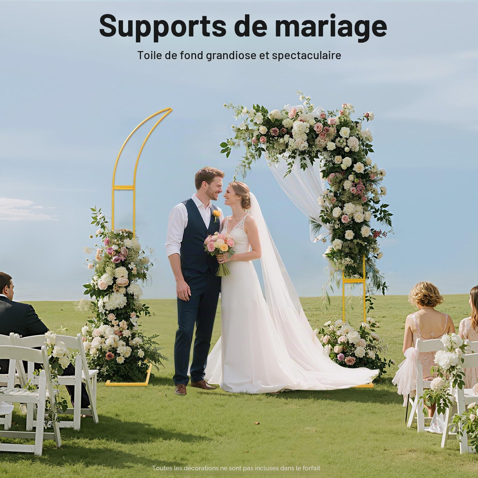 Support d'arche de ballon en métal - Demi-arc - 2,1 m et 1,9 m - Pour mariage, cérémonie, anniversaire, baptême de bébé, décoration de fête (doré)