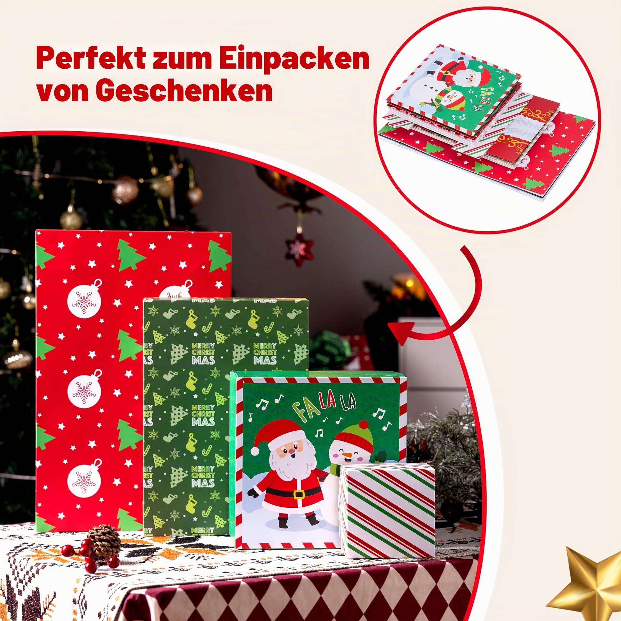 JOYIN 12 Stück Weihnachts-Geschenkboxen mit Deckel für Geschenke, große Robe, Pappschachteln, Weihnachtsmotiv, dekorative Box für Kleidung, Geburtstag, Urlaub, Hochzeit, Geschenkverpackung, Dekoration