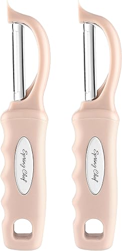 Spring Chef Pelador de verduras giratorio de alta calidad, mango de agarre suave y cuchillas de acero inoxidable ultra afiladas, pelador de cocina