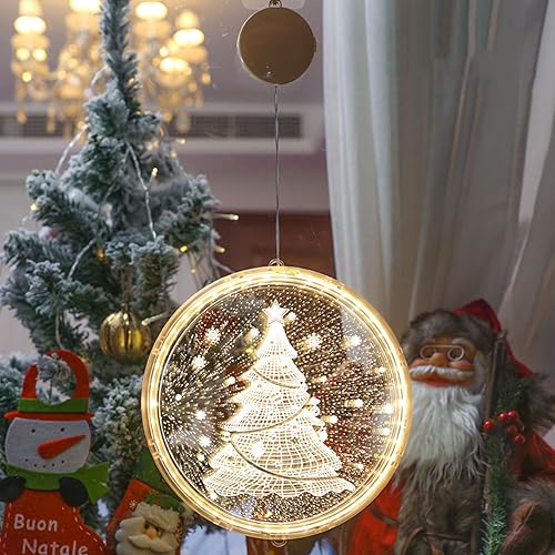 Miniatura 1 de KEFINK Guirnalda de luces de Navidad para decoración de Navidad, luces colgantes 3D, campanas, copo de nieve, alce, luces de batería, decoraciones