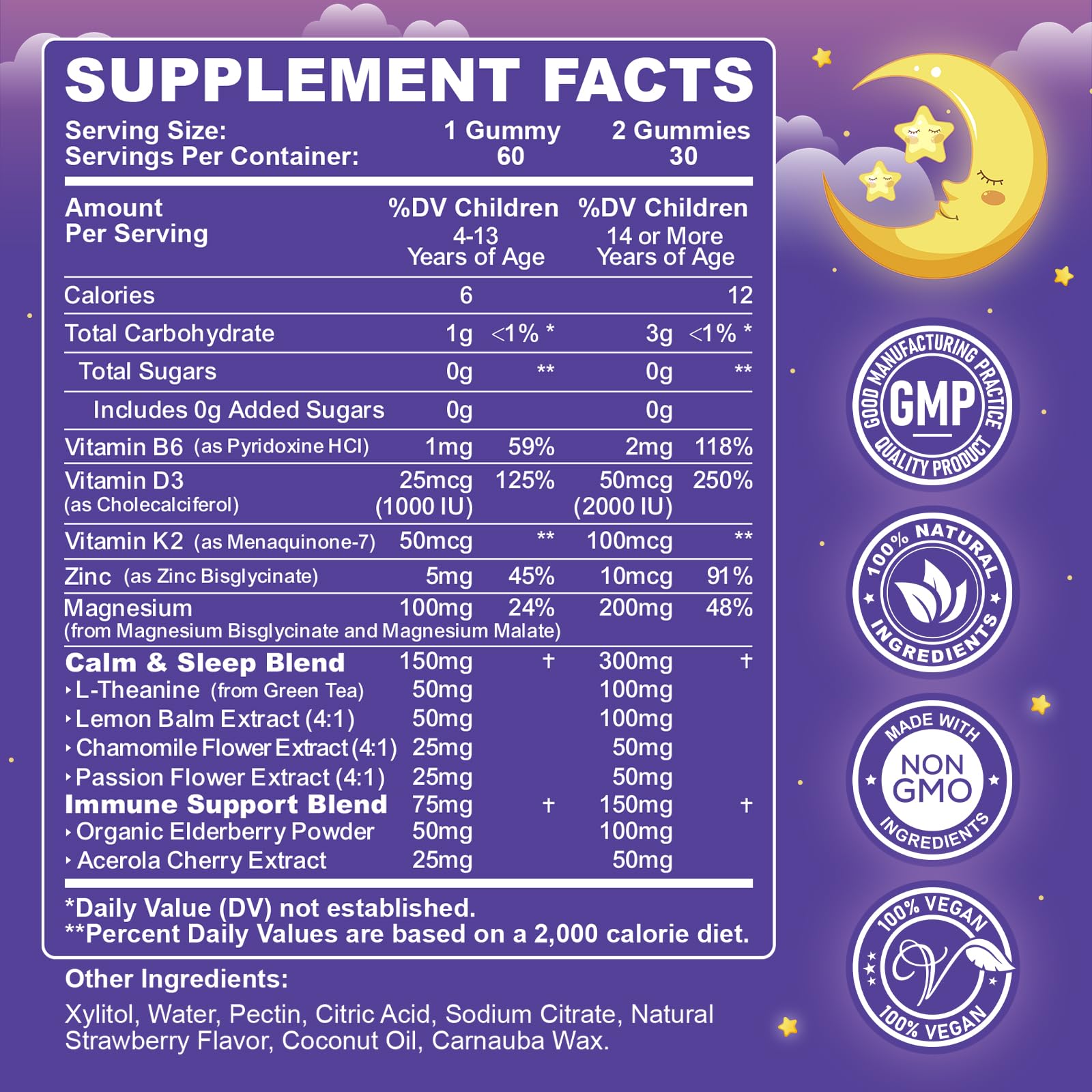 Magnesium Calming Gummies for Kids 4+ & Adults, Sugar Free Magnesium Supplement with L-Theanine, Chamomile, Vitamins B6, D3, K2, Zinc for Sleep, Relaxation, Focus & Muscle Support, Strawberry Flavor — Amazon image 4