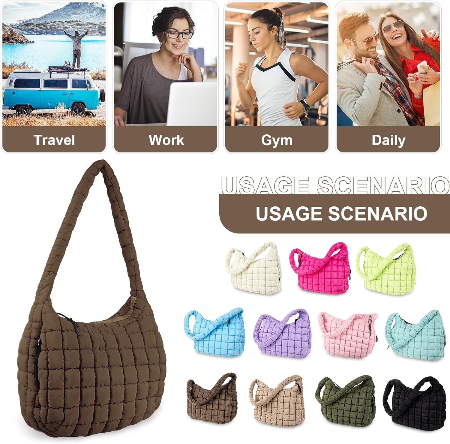 Quilted Puffer Tote Bag Purse Puffy Crossbody Shoulder Bag,Lightweight Nylon Hobo Bag Puffer Carryall Bag for Women Girl - Image 6