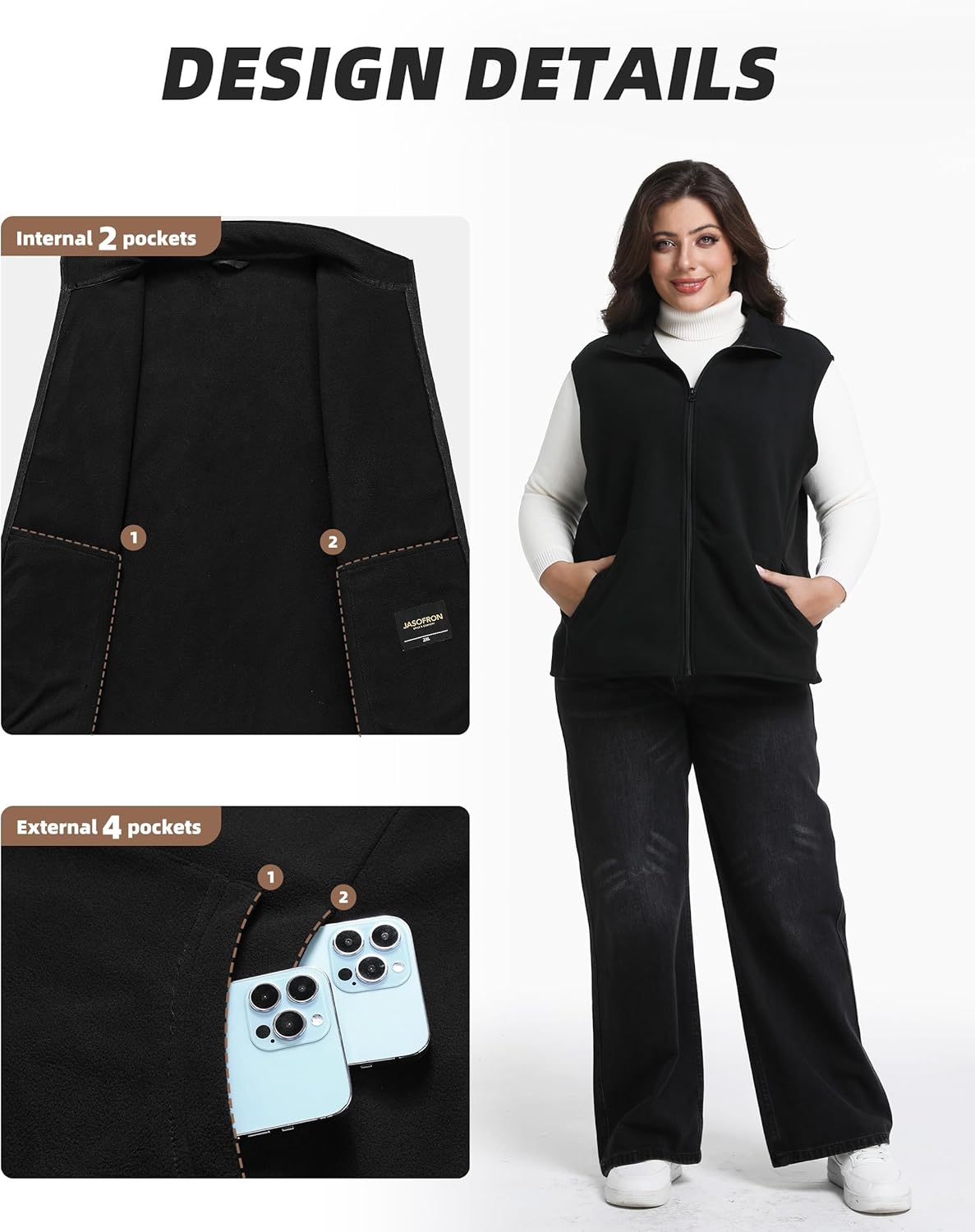 Women’s Plus Size Fleece Vest with 6 Pockets, 1X-5X Full Zip Casual Sleeveless Jacket. - Image 5