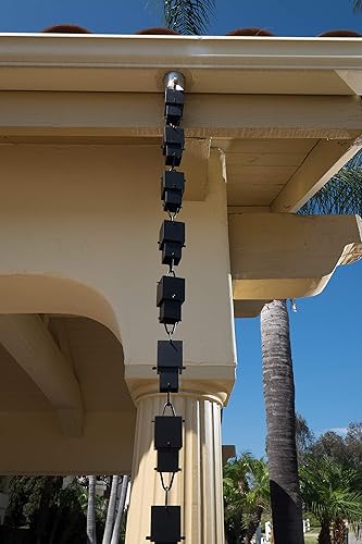 Miniatura 5 de Monarch Rain Chains Cadenas de lluvia negras de aluminio multicubo para canaletas  Cadena de lluvia decorativa negra de 8.5 pies para exteriores,