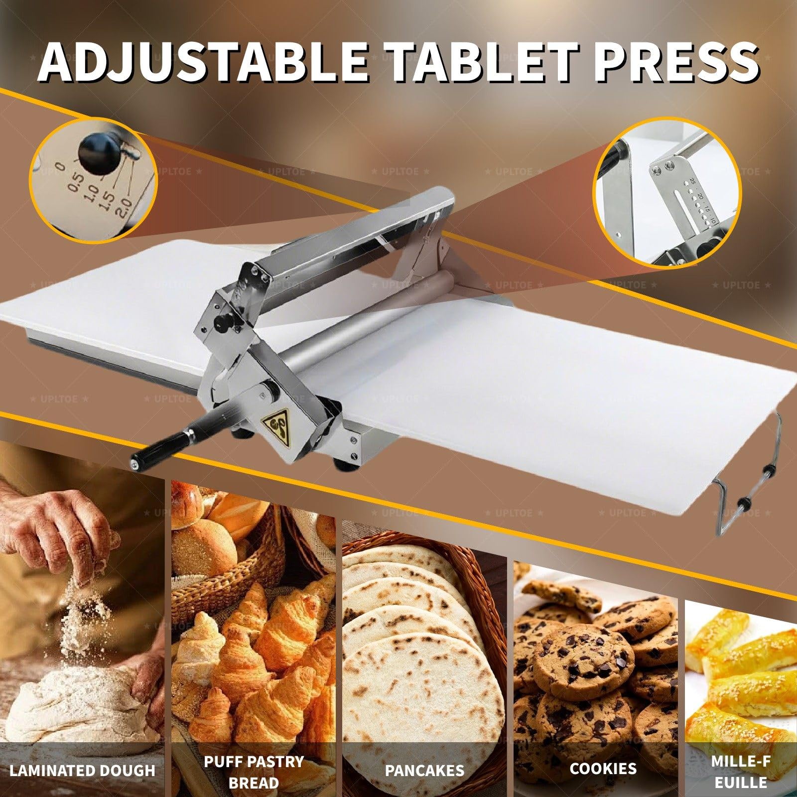 Sfogliatrice per pasta, macchina sfogliatrice elettrica professionale, spessore regolabile, rullo per pasta pieghevole in acciaio inox, per panetteria, casa, croissant, pizza (400)