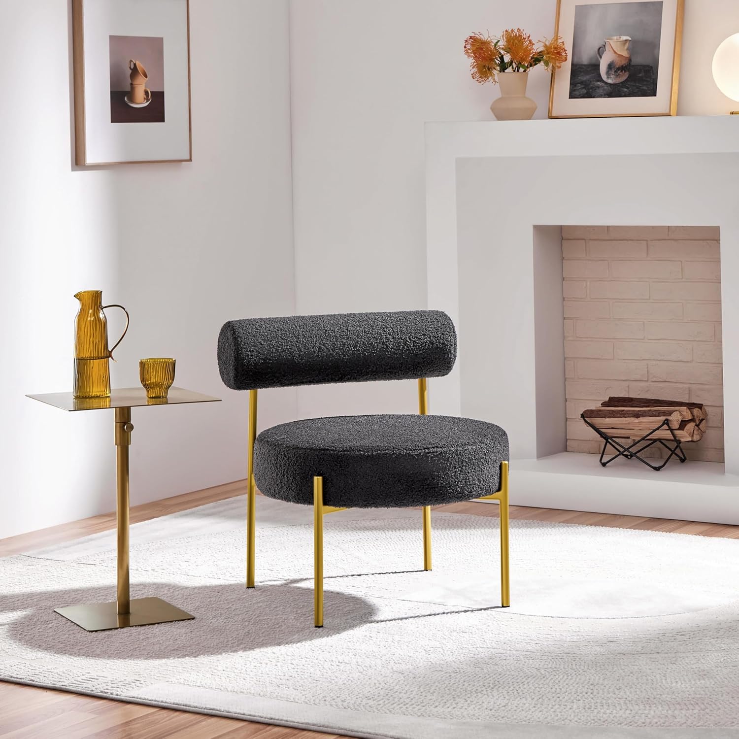 Yaheetech Modern Tufted Vanity Chair with Gold Legs for Bedroom Makeup Room Home Office, Black