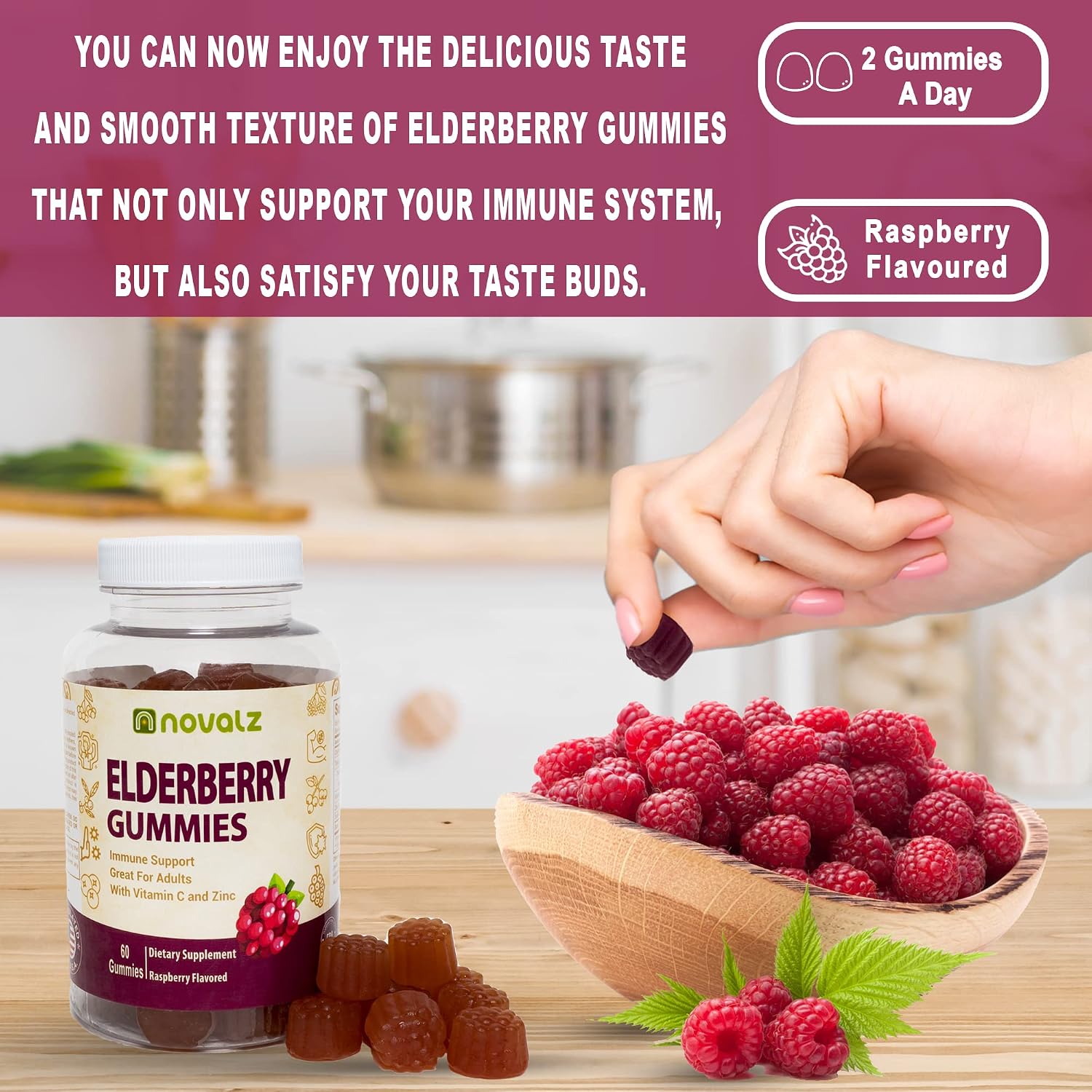 Elderberry Gummies with Zinc and Vitamin C,Immune Support, Non-GMO, Gluten Free, Vegan-Friendly, Immune Booster for Adults and Kids, Halal