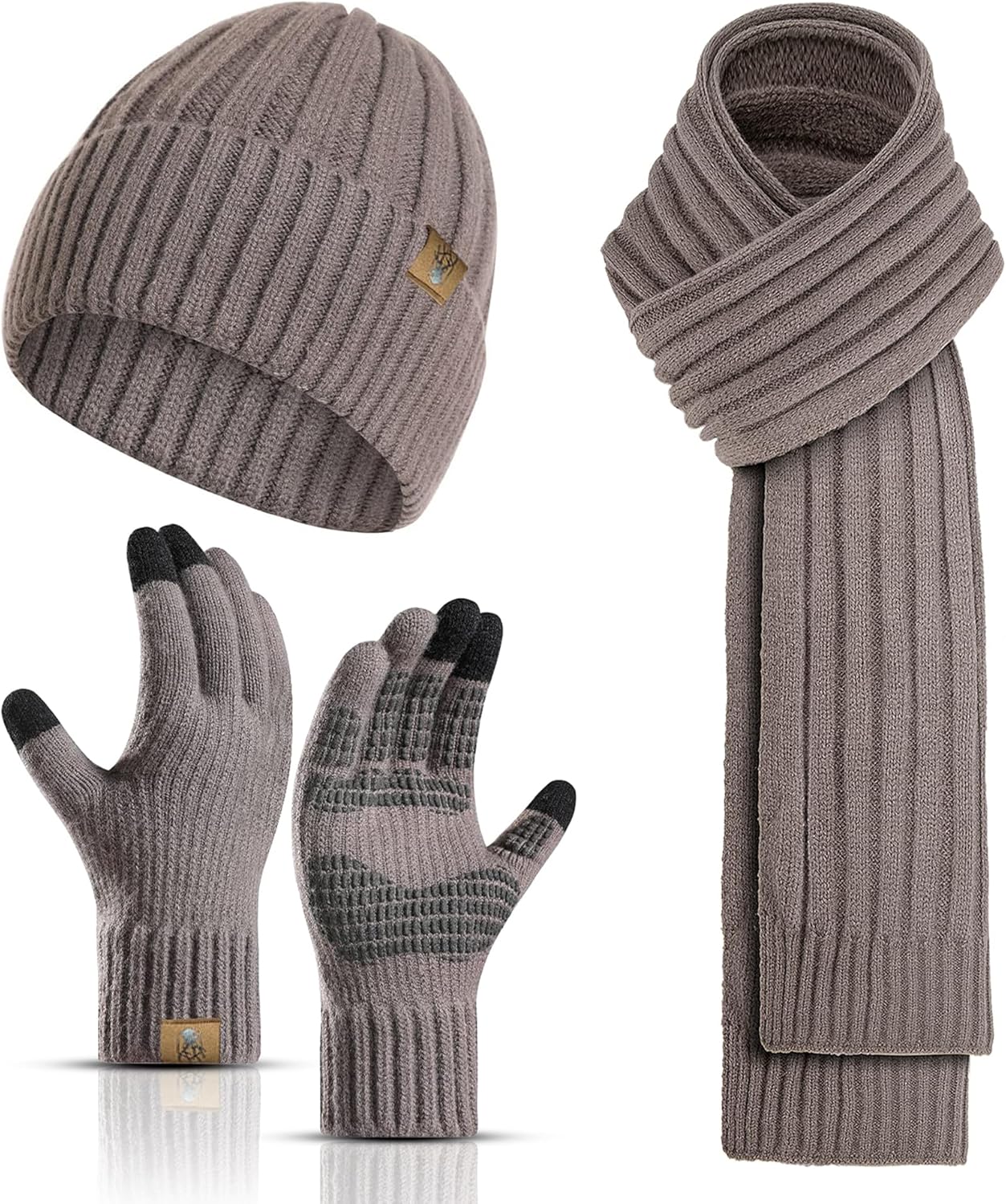 Winter Scarf for Men with Beanie Hat and Touchscreen Gloves Set Warm Cap Fleece Men's Scaves Nonslip Gloves Set for Men Women