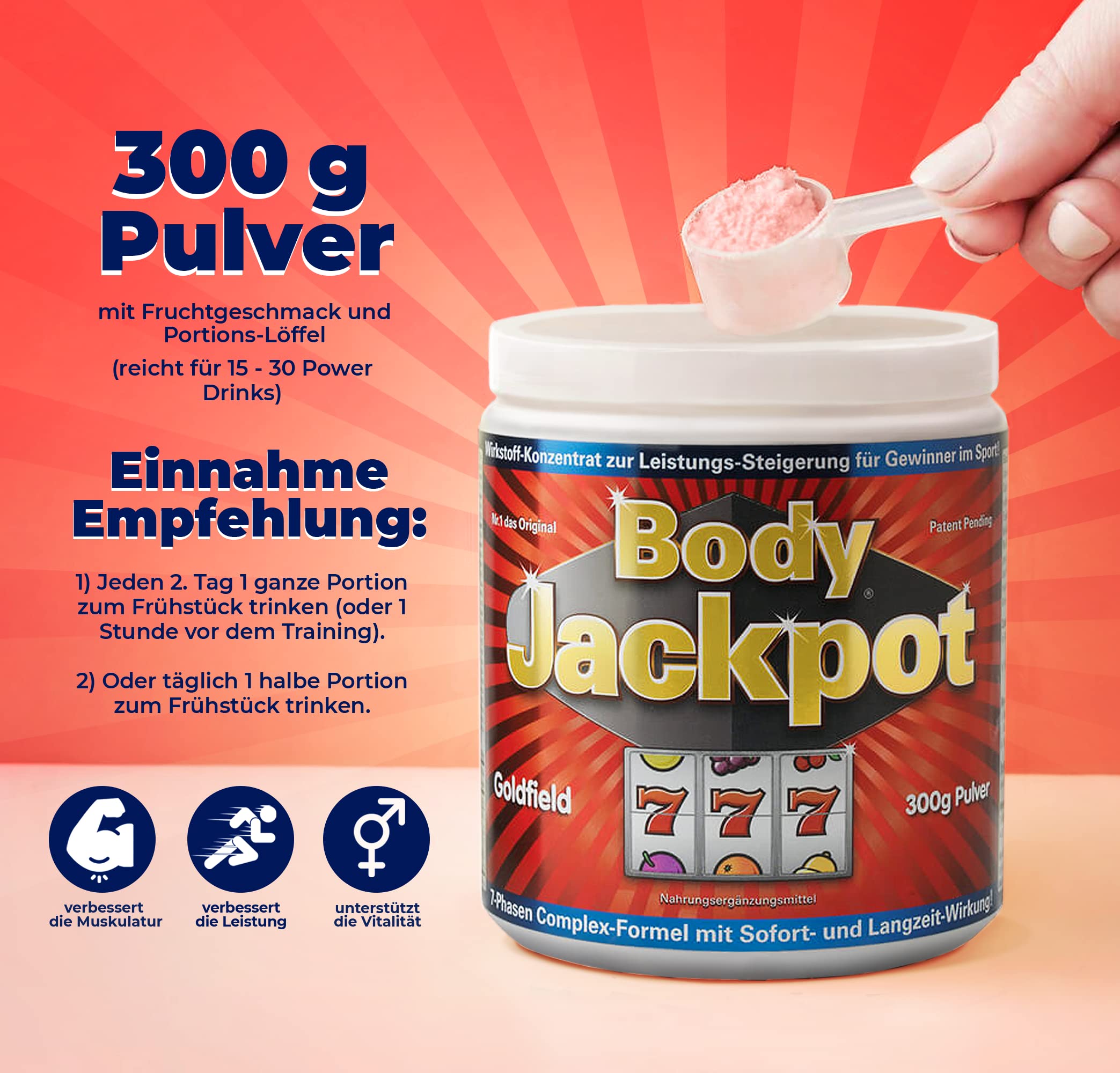NEU! Goldfield - Body Jackpot | Pre Workout Booster mit einzigartiger Formel | Fitness Booster für maximale Leistung, Energie, Muskelpump und Fokus | Mit Mineralstoffen, Spurenelementen und Vitaminen