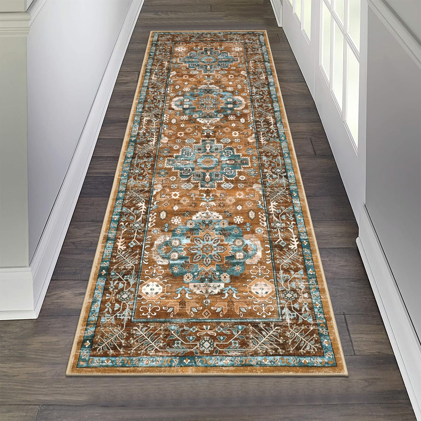 Pauwer Boho Hallway Runner Rug 2x6 Washable Entryway Area Rugs Non Slip Farmhouse Vintage Floor Mat Carpet Runner for Hallways Laundry Room Kitchen