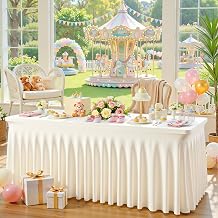 Ivory Spandex Tablecloths for Rectangle Tables 6 Foot Ivory Stretch Table Cloth Rectangle 6ft Elastic Fitted Table Cover with Skirt for Wedding Birthday Party Banquet Baby Shower Buffet Event