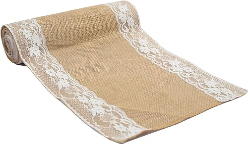 Miniatura 2 de MDS - 5 caminos de mesa de arpillera 100% natural de 12 x 108 pulgadas con encaje, camino rústico de yute bohemio vintage para bodas, recepciones,