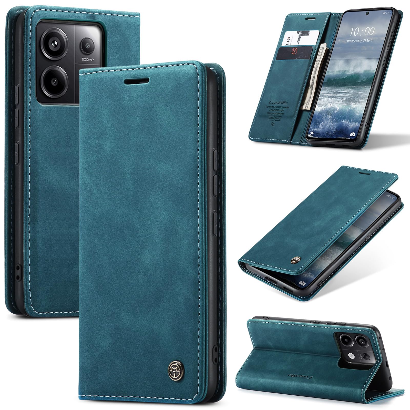 for Xiaomi Redmi Note 13 Pro 5G (Not 4G) /Poco X6 5G Flip Matte Leather Case, Ultra-Thin Stitched Frosted PU Folio Book Wallet Cover with Kickstand, 2 Card Holders, 1 Cash Slot (Blue)