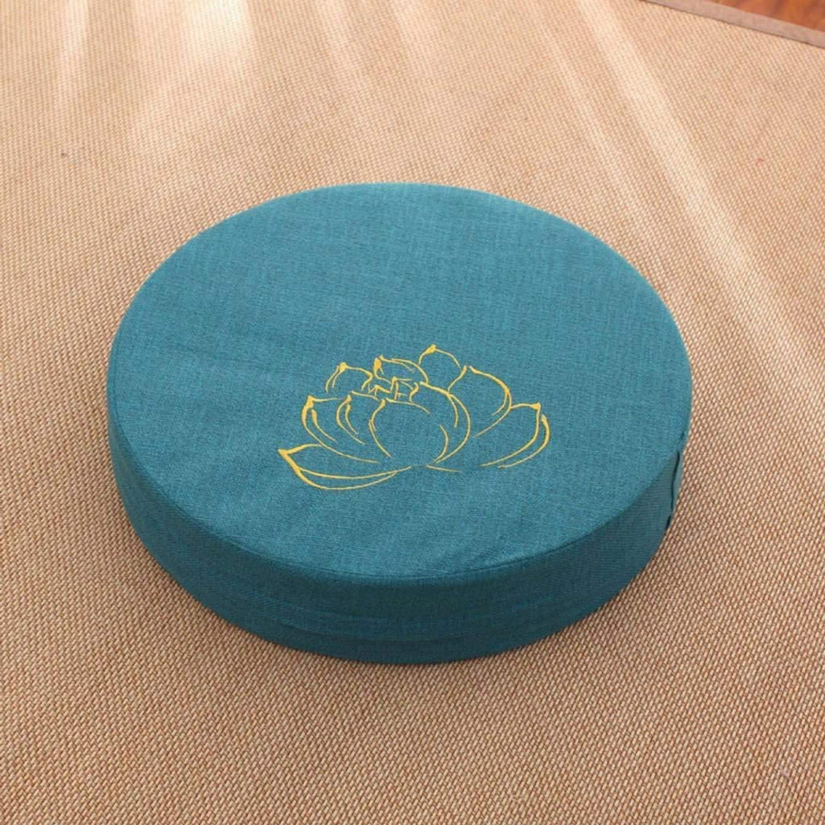 MFLASMF Japanese-style Futon Cushion, Round Thick Detachable Seat Cushion Meditation Pad Floor Cushion Suitable for Indoor Outdoor-40x40x10cm(16x16x4inch)-Lake blue