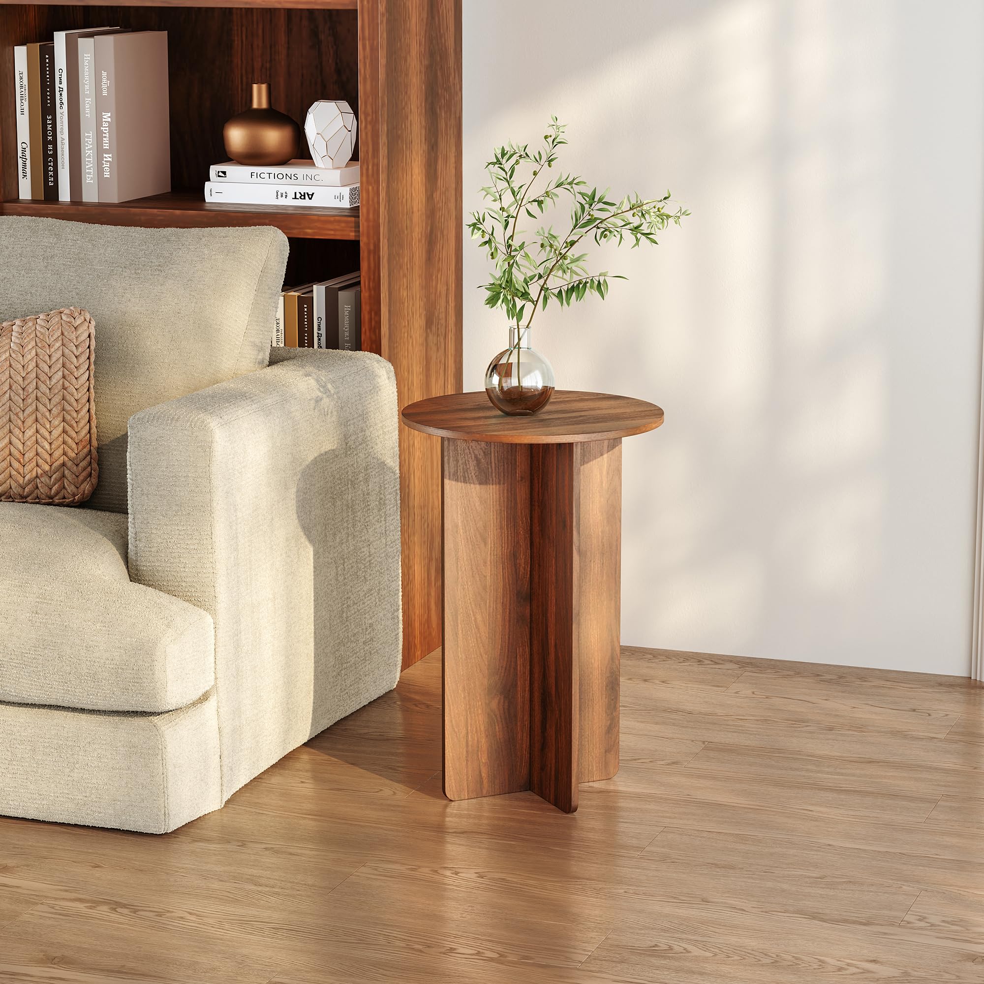 [en.casa] Mesita de Café Vappevn Mesa Auxiliar con Tablero Circular Mesa de Sofá Versátil para Salón Dormitorio Oficina Entrada Aglomerado 60 x 40 cm - Efecto Nogal
