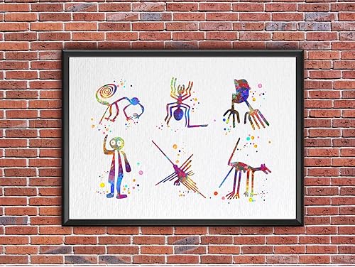 Miniatura 9 de Dignovel Studios Póster de impresión artística de acuarela antigua de 8 x 10 líneas de Nazca Perú geoglifos misterio desierto paisaje antiguo DN711