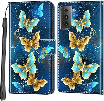 Case Wallet for Samsung Galaxy S21 5G, Green Butterfly