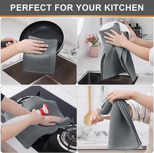 Miniatura 624 de Kitinjoy - Paños de cocina 100% algodón, paquete de 6 paños de cocina ultra suaves y absorbentes para secar platos, toallas de cocina de secado
