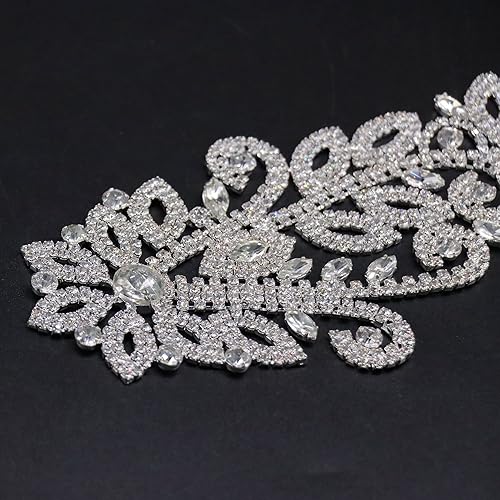 Miniatura 9 de Jerler Apliques de diamantes de imitación dorados, elegantes parches de diamantes de imitación de cristal para coser en vestido de novia, ideal para