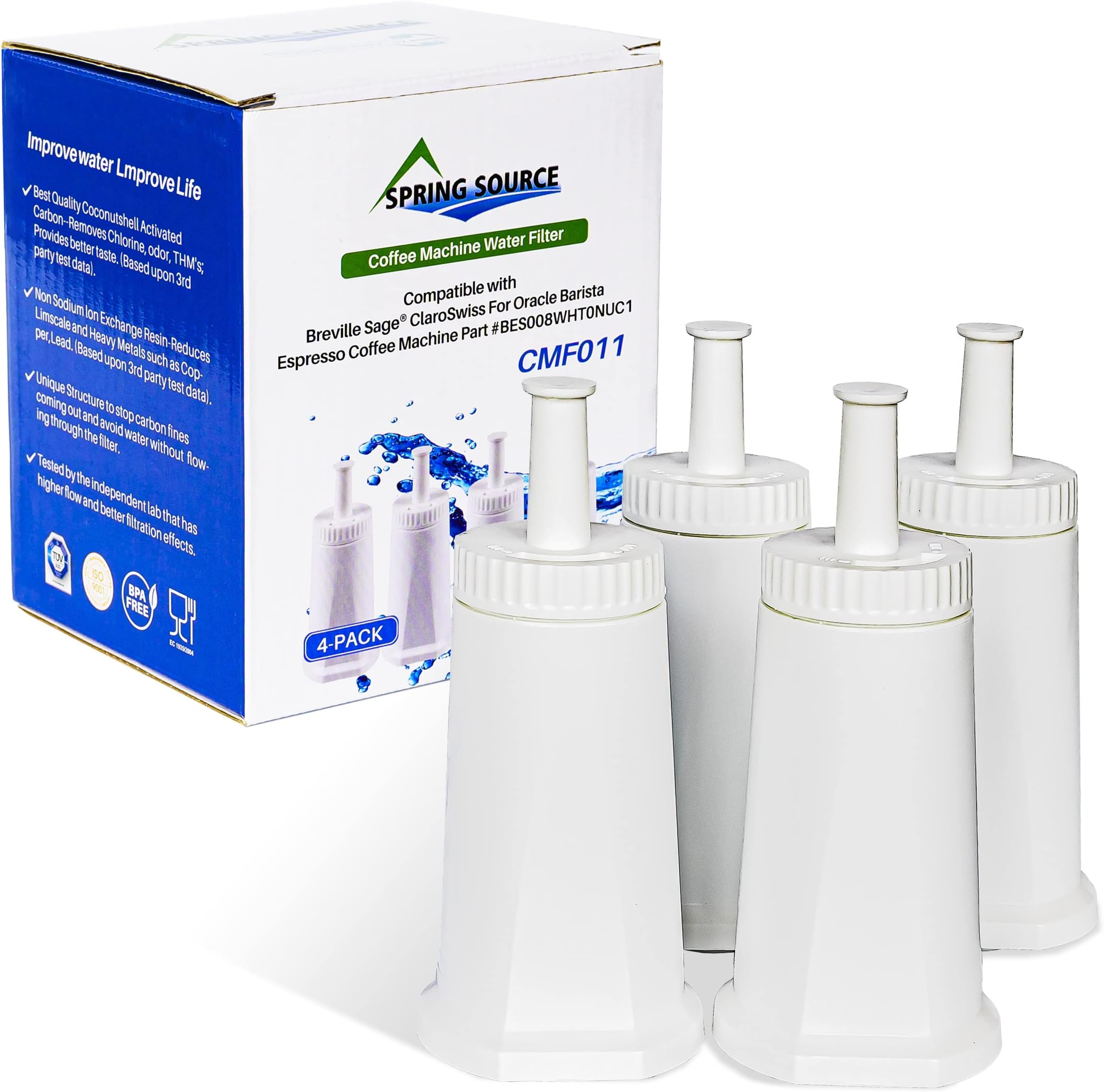 4Pcs Water Filter for Sage Coffee Machine 990/980/500/878/875/880/920/810, Barista Express Water Filters