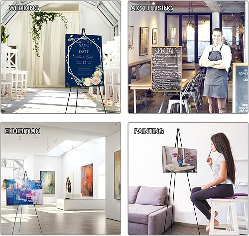Miniatura 6 de AROIC Caballete de 63 pulgadas para exhibición, paquete de 3 caballetes de metal plegables portátiles, caballetes para letreros de boda, artes