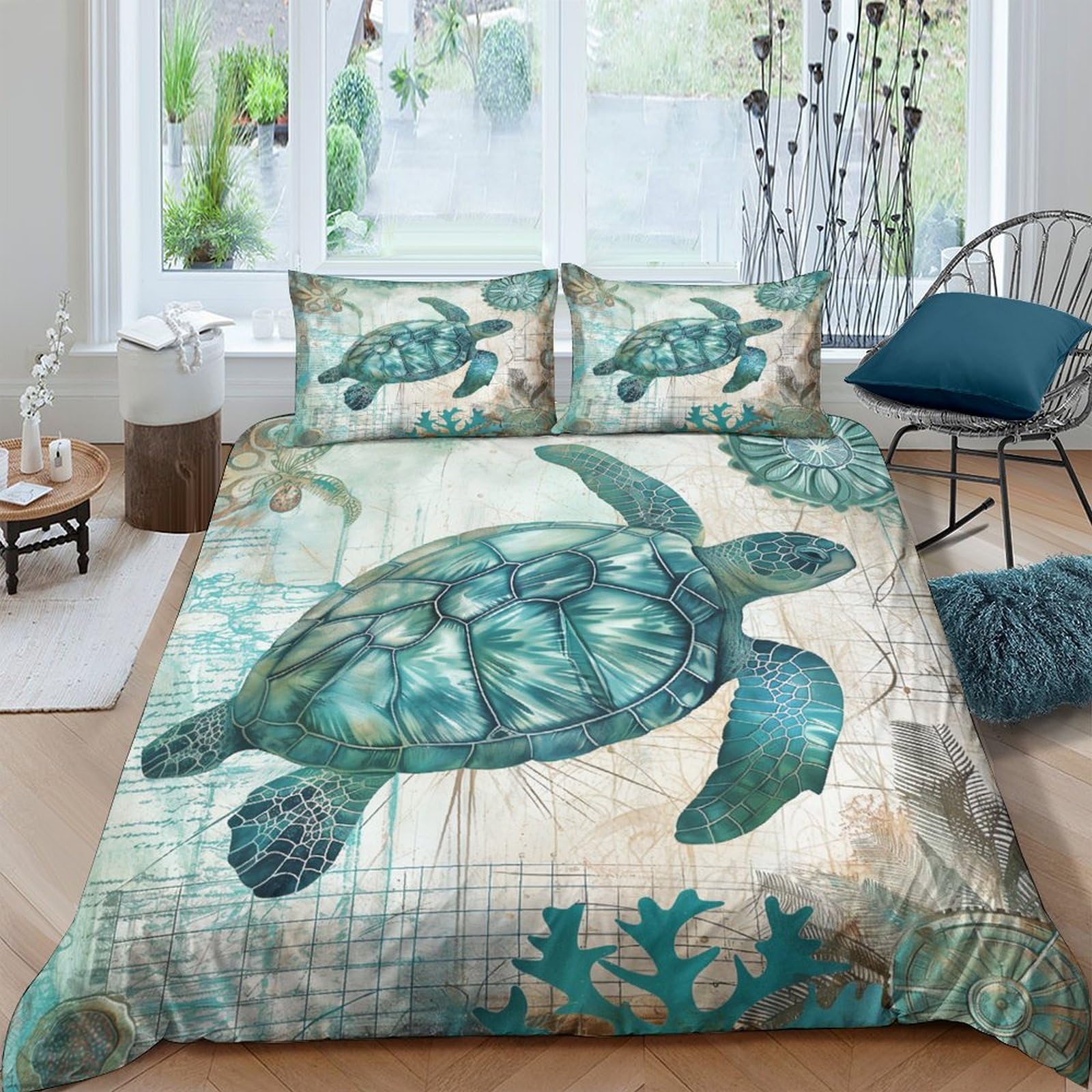 Ctjqhvkz Style-1 3D Printed Sea Turtle Fitted Sheet Microfiber Soft Breathable Ocean Coral Mattress Cover For Bedroom Guest Room Decor Single（135X200cm）