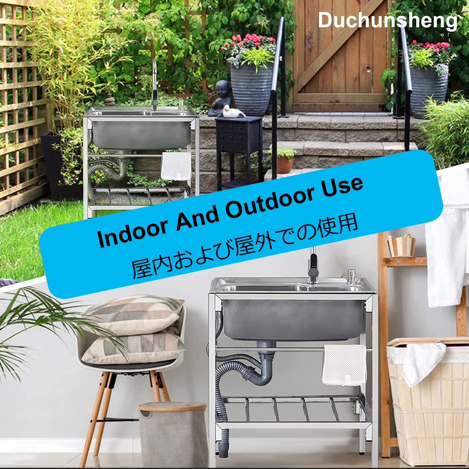 Evier Inox Meuble - Plan De Travail Evier De Cuisine - Jardin Plonge Avec Robinet, Durable Lavabo, Avec Robinet, Accessoires, Tuyau De Vidange, Bac Laver Pour Garage Camping Exterieur Intérieur