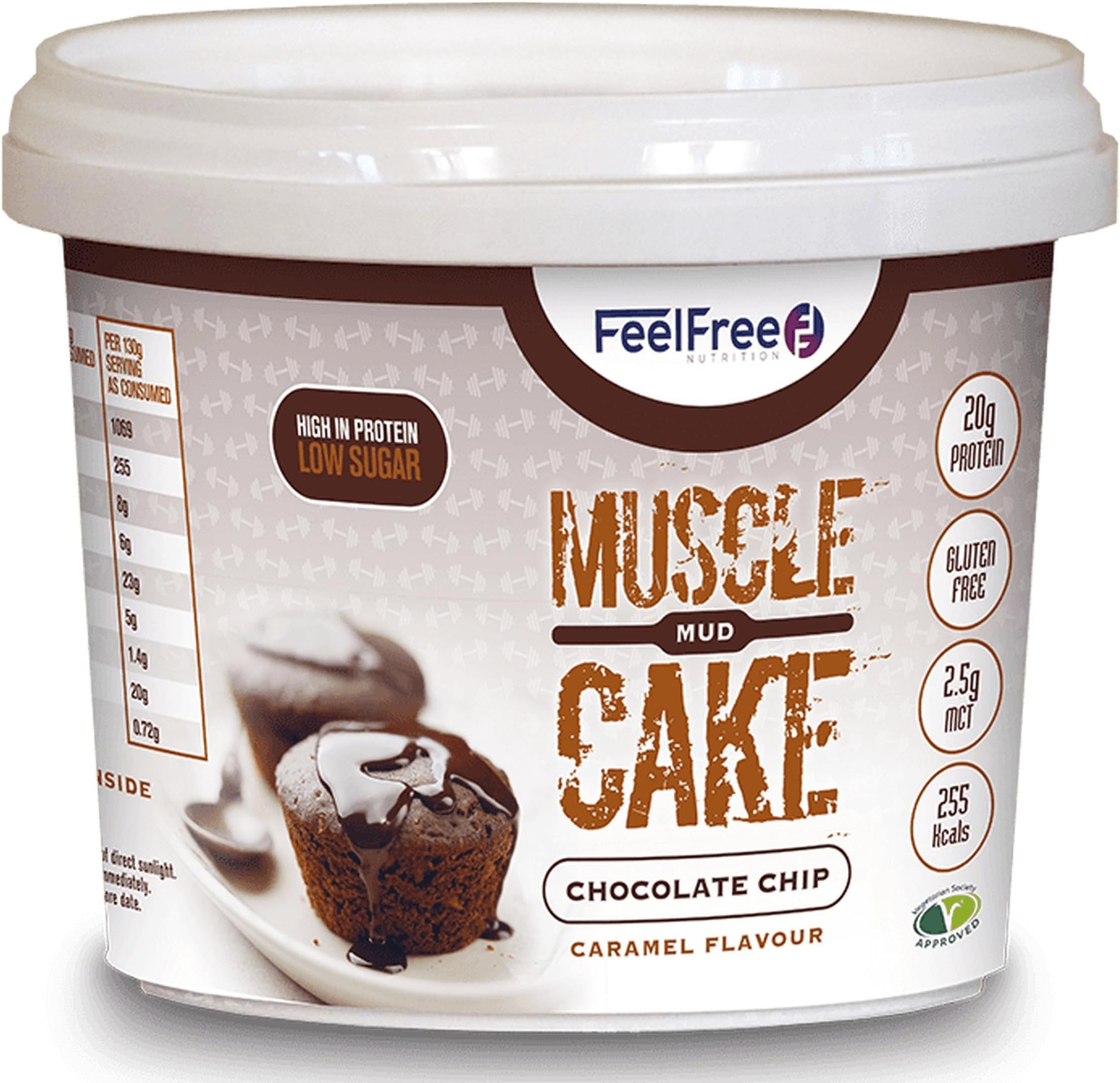 Feel Free Nutrition Muscle Mud Cake, Chocolate Chip Caramel, 65 g, Pack of 16