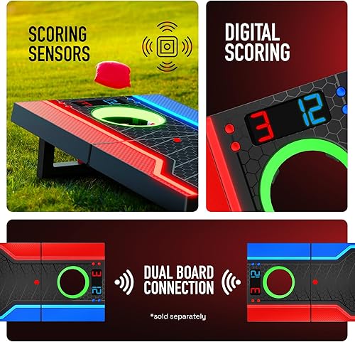 Miniatura 2 de Juego de tablas de cornhole electrónicas, puntuación automática, incluye 1 tablero de cornhole, 1 control remoto y 8 bolsas de frijoles, juegos para