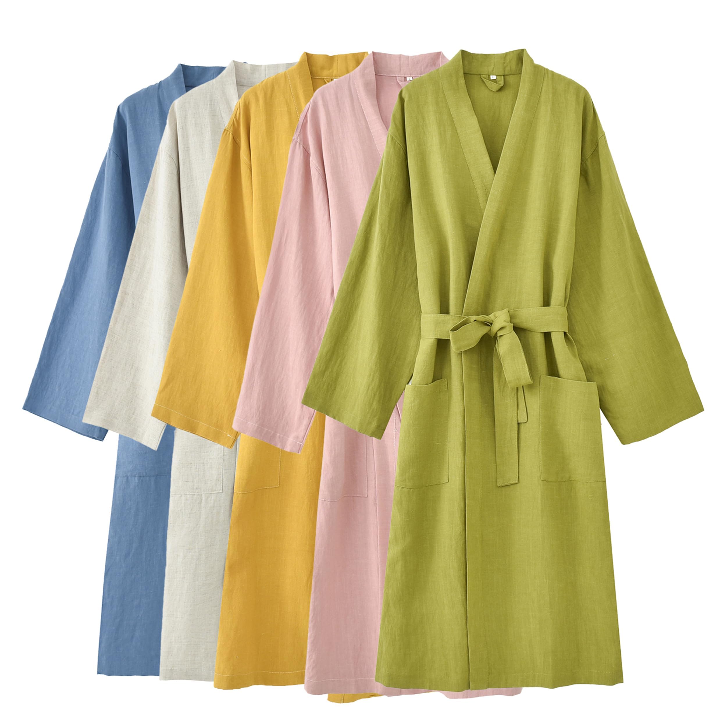 Accappatoio in lino e lyocell morbido da donna/uomo,accappatoio estivo leggero in stile kimono giapponese,pigiama da notte traspirante con scollo a V